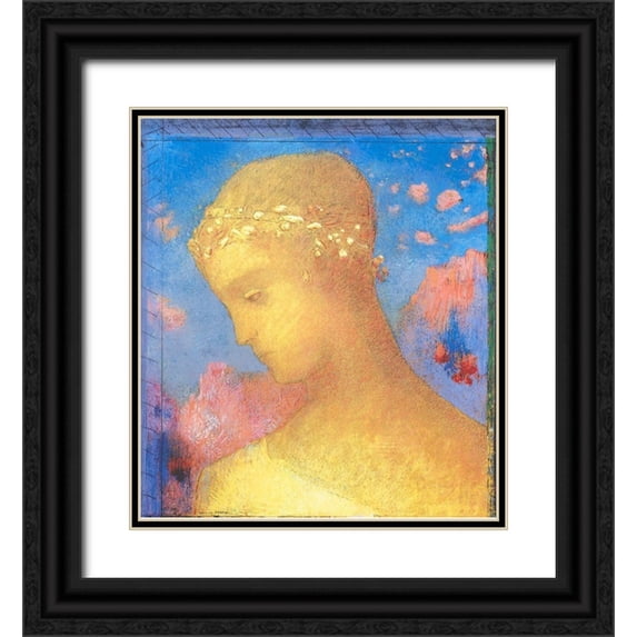 Redon, Odilon 12x13 Black Ornate Wood Framed with Double Matting Museum Art Print Titled - Beatrice