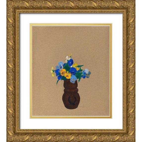 Redon, Odilon 12x13 Gold Ornate Wood Framed with Double Matting Museum Art Print Titled - Pansies