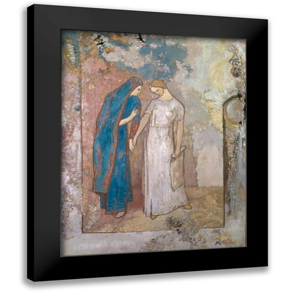 Redon, Odilon 12x14 Black Modern Framed Museum Art Print Titled - Initiation to Study, Two Young Ladies
