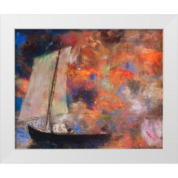 Redon, Odilon 14x12 White Modern Wood Framed Museum Art Print Titled - Flower Clouds