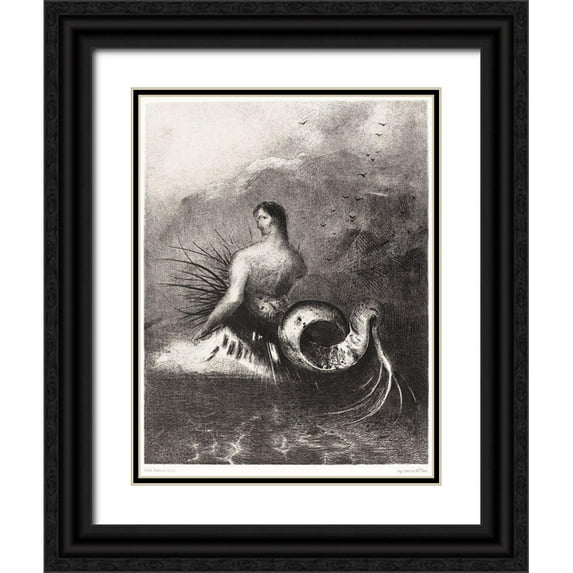 Redon, Odilon 15x18 Black Ornate Wood Framed with Double Matting Museum Art Print Titled - The Siren Clothed In Barbs, Emerged From the Waves