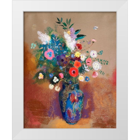 Redon, Odilon 20x24 White Modern Wood Framed Museum Art Print Titled - Bouquet of Flowers