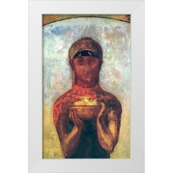 Redon, Odilon 21x32 White Modern Wood Framed Museum Art Print Titled - The Cup of Mystery