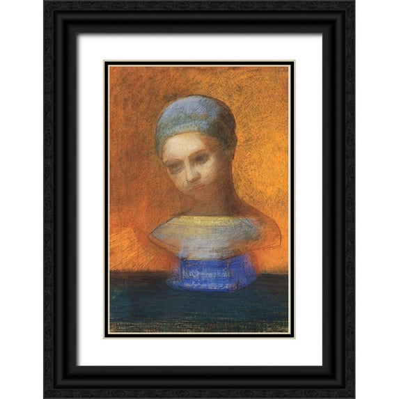 Redon, Odilon 23x32 Black Ornate Wood Framed with Double Matting Museum Art Print Titled - Small Bust Of A Young Girl