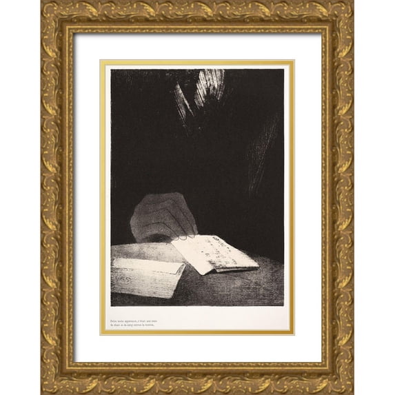 Redon, Odilon 23x32 Gold Ornate Wood Framed with Double Matting Museum Art Print Titled - To All Appearances, It Has a Hand of Flesh and Blood Just Like My Own