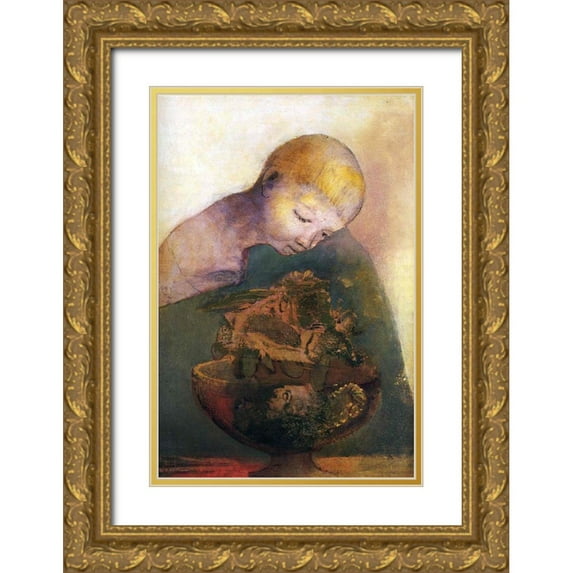Redon, Odilon 23x32 Gold Ornate Wood Framed with Double Matting Museum Art Print Titled - Cup of cognition (The Childrens Cup)