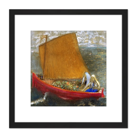 Redon Odilon La Voile Jaune The Yellow Sail 8X8 Inch Square Wooden Framed Wall Art Print Picture with Mount