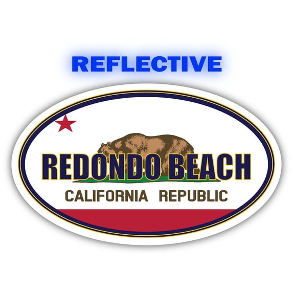 Redondo Beach City California State Flag | CA Flag Los Angeles County Oval State Colors Reflective Sticker Car Decal 3x5 inches