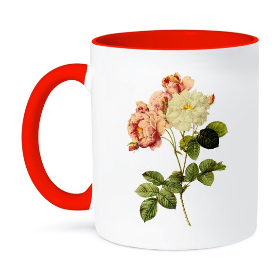 3dRose, Redoute Vintage Watercolor Floral Damask Roses Rosa Damascena Celsiana, 11oz Two-Tone Red Mug