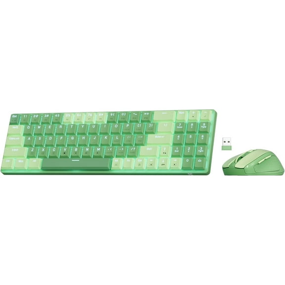 Redragon BS8772 Wireless Keyboard and Mouse Combo, 75% 78 Keys 2.4Ghz Wireless Low-Profile Mechanical Keyboard w/Rechargeable Battery, Single Blue Blacklight, 2400 DPI Ergonomic Mouse,Herb Green