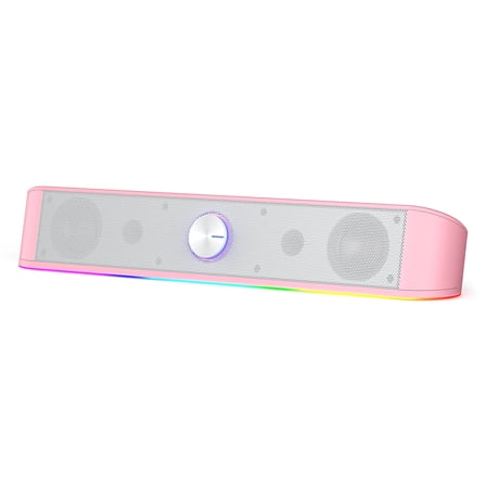 Redragon GS560 RGB Desktop Soundbar, 2.0 Channel Computer Speaker with Dynamic RGB Audio-Light Sync/Display w/Volume Knob, USB Powered w/ 3.5mm Cable, Pink