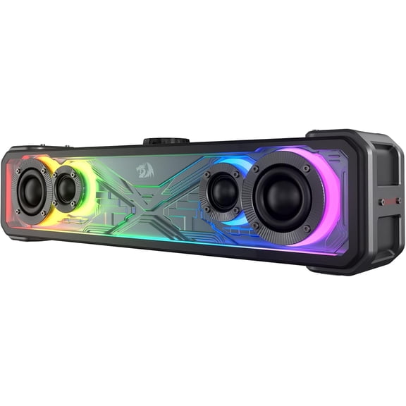 Redragon GS817 RGB Desktop Soundbar, 2.0 Channel Stereo Speakers for Desktop w/Massive 30W Max Power, Touch-Control, Wireless 5.3 & 3.5mm AUX Inputs, Black