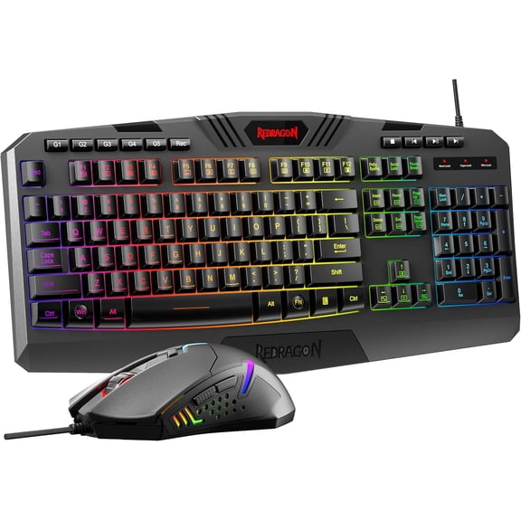 Redragon Gaming Keyboard and Mouse, RGB Backlit Programmable Keyboard Mouse with Software, 104 Short-Stroke Keys, 6 Programmable Buttons, for Windows XP/Vista/10/8/7S101-3
