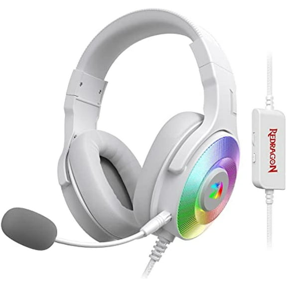 Redragon H350 White Wired Gaming Headset, Dynamic RGB Backlight - Stereo Surround-Sound - 50MM Drivers - Detachable Microphone, Over-Ear Headphones Works for PC/PS4/XBOX One/NS