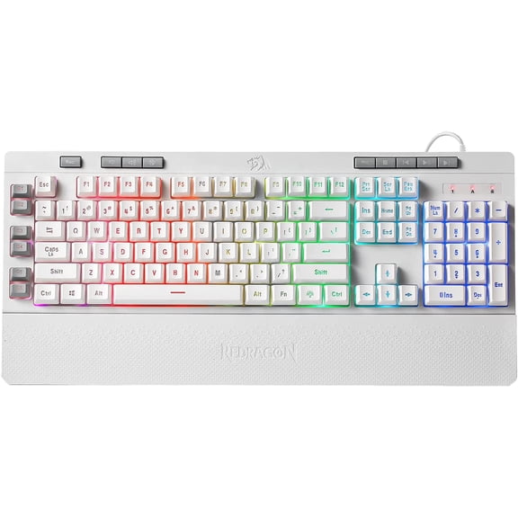 Redragon K512 Shiva RGB Backlit Membrane Gaming Keyboard with Multimedia Keys, Linear Mechanical-Feel Switch, 6 Extra On-Board Macro Keys, Dedicated Media Control, Detachable Wrist Rest, White
