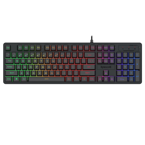 Redragon K521-R 104 Keys Wired Membrane Gaming Keyboard, Rainbow RGB Backlit, Dual Colour Translucent Black Keycaps for PC Gaming