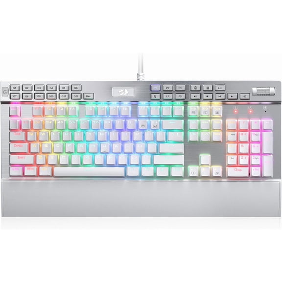 Redragon K550 RGB Gaming Keyboard, 104 Keys + 12 Macro G Keys Wired Mechanical Keyboard w/Aluminum Top Plate, Custom Clicky Purple Switch, Extra USB Port & Wrist Rest