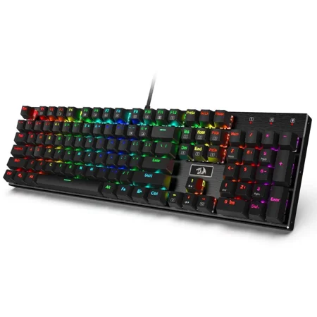 Redragon K556 RGB LED Backlit Wired Mechanical Gaming Keyboard, Aluminum Base, 104 Standard Keys Linear & Quiet Red Switches