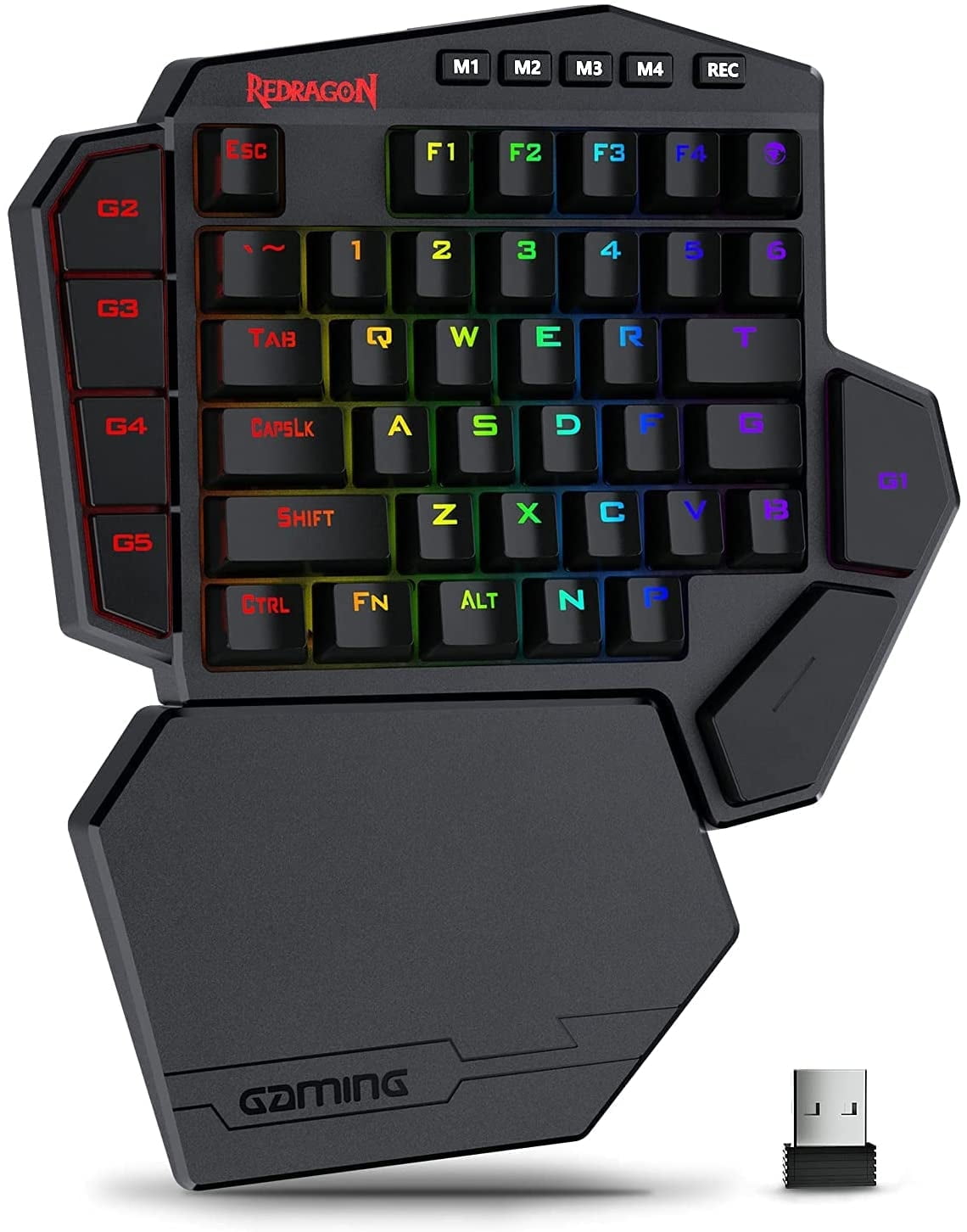Redragon K585 PRO Wireless One-Handed Mechanical Keyboard, 42 Keys 3-Mode RGB 40% Gaming Keypad w/ 7 Onboard Macro Keys, Detachable Wrist Support, Rechargeable Battery (Blue Switch)