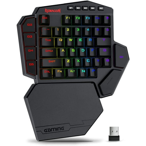 Redragon K585 PRO Wireless One-Handed Mechanical Keyboard, 42 Keys 3-Mode RGB 40% Gaming Keypad w/ 7 Onboard Macro Keys, Detachable Wrist Support, Rechargeable Battery (Blue Switch)