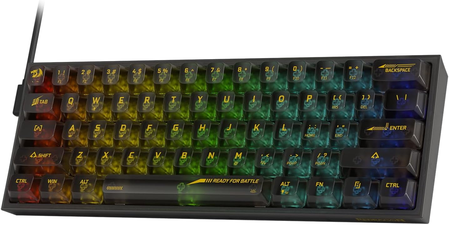 Redragon K617 SE 60% Wired RGB Gaming Keyboard, 61 Keys Compact Full-Transparent Mechanical Keyboard w/Translucent Board