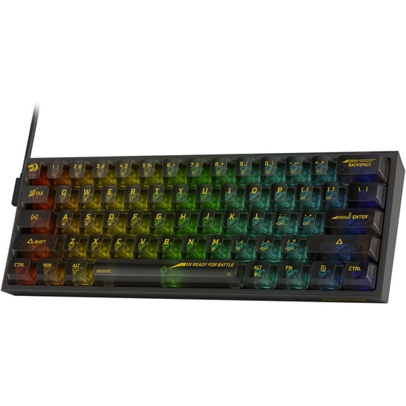 Redragon K617 SE 60% Wired RGB Gaming Keyboard, 61 Keys Compact Full-Transparent Mechanical Keyboard w/Translucent Board