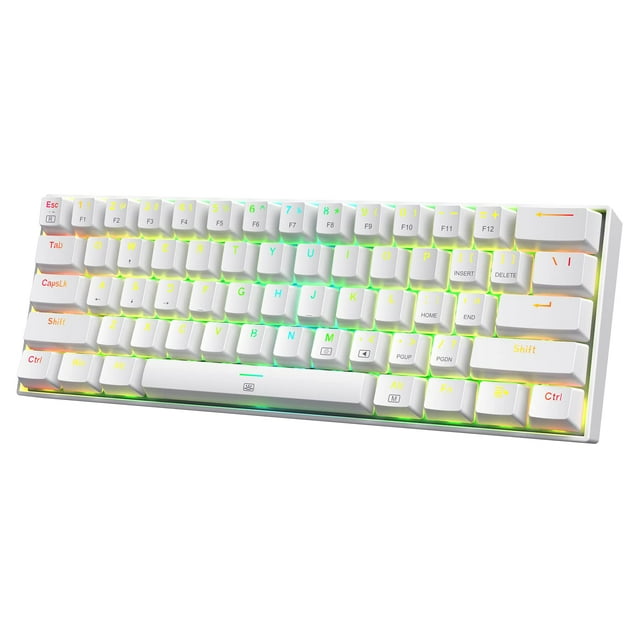 Redragon K630 Dragonborn 60% Wired RGB Gaming Keyboard, 61 Keys Compact Mechanical Keyboard with Tactile Blue Switch, Pro Driver Support, White