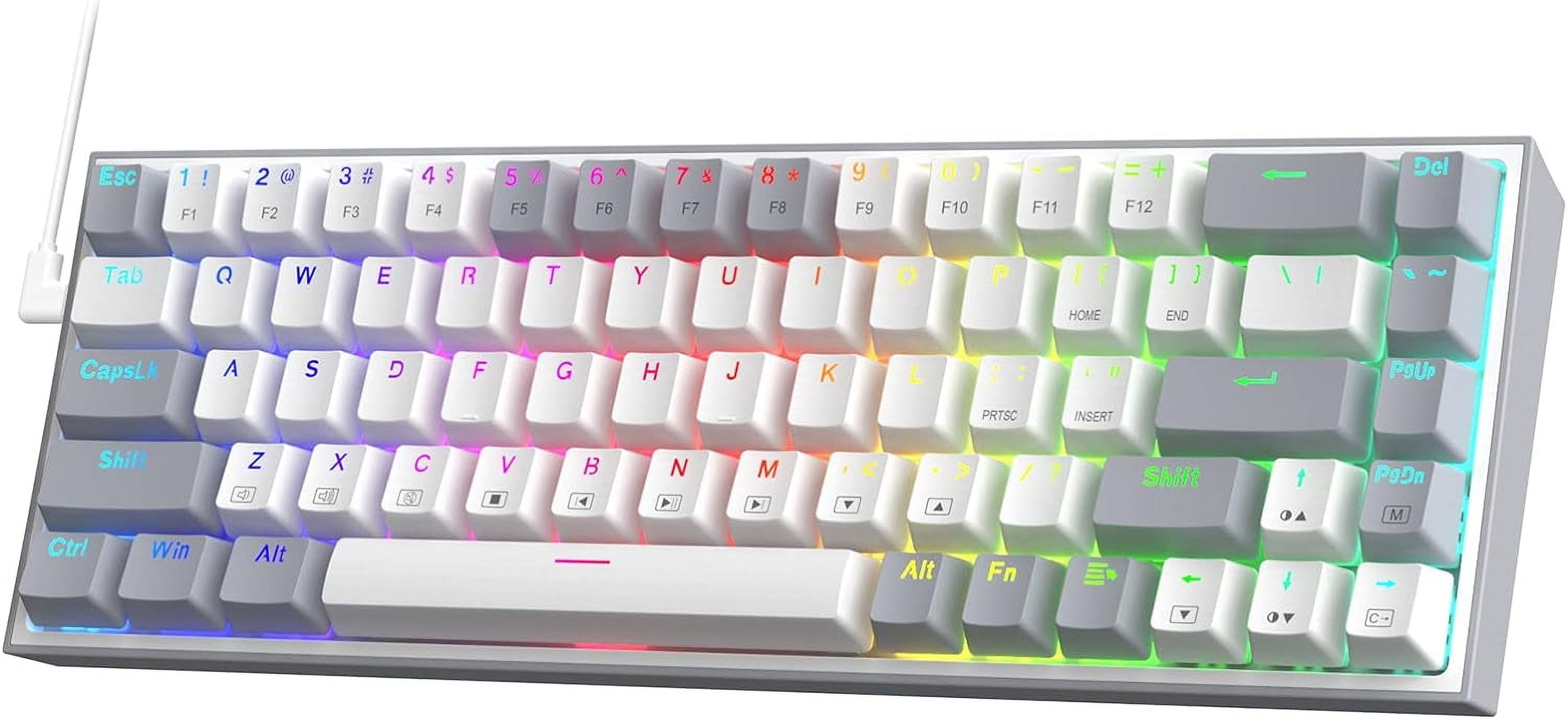 Redragon K631 Gery 65% Wired RGB Gaming Keyboard, 68 Keys Hot-Swappable Compact Mechanical Keyboard