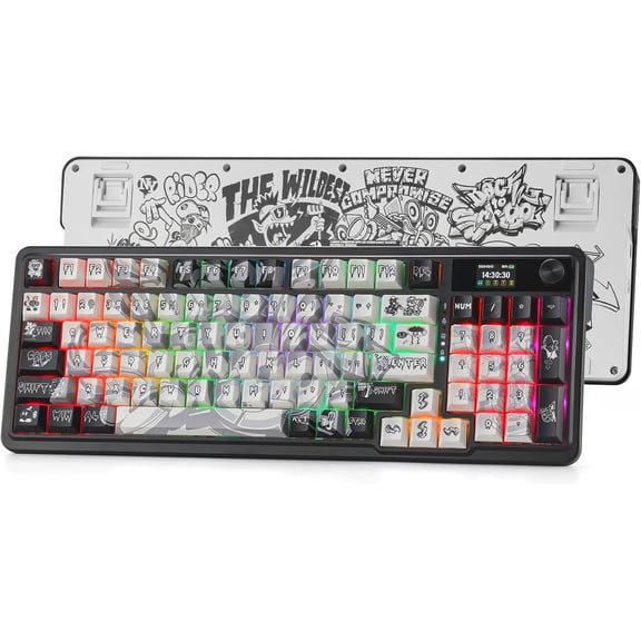 Redragon K719 PRO Wireless Gasket Gaming Keyboard w/Hype Screen & Knob, 95 Keys Mechanical Keyboard, Easy-Control 1.14 TFT Info Display, 5-Layer Noise Dampening, Street Graffiti Dye-Sub PBT Keycaps