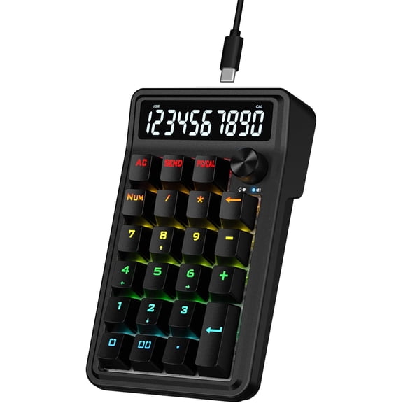 Redragon K733 Wired Gasket RGB Number Pad, 22 Keys Mechanical Numpad w/PC & Calculate Modes, 10 Digits Calculator Display, Knob Control, 5-Layer Noise Dampening, Creamy Custom Linear Switch