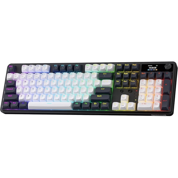 Redragon K761 Wireless Gasket Mechanical Gaming Keyboard, LED Screen & Knob | Easy-Control TFT Info Display, Cushioned 5-Layer Noise Dampening for Creamy Thocky Sound, 104 Custom Switch