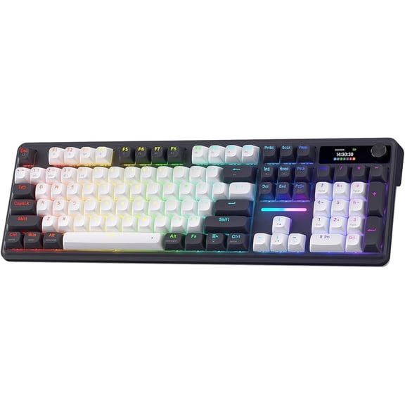 Redragon K762 Wireless Gasket Gaming Keyboard w/Hype Screen & Knob, 104 Keys Mechanical Keyboard, Easy-Control 1.14 TFT Info Display, 5-Layer Noise Dampening, Round PBT Keycaps, Mint Mambo Switch