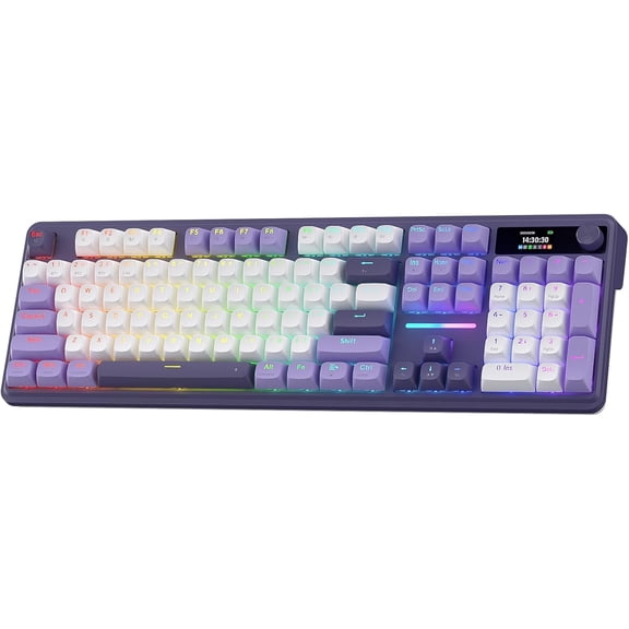 Redragon K762 Wireless Gasket Mechanical Gaming Keyboard, LED Screen & Knob | Easy-Control TFT Info Display, Cushioned 5-Layer Noise Dampening for Creamy Thocky Sound, 104 Custom Switch