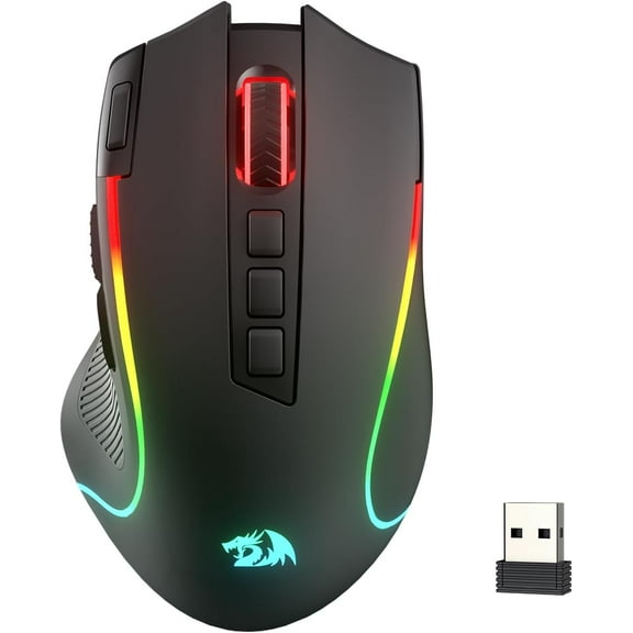 Redragon M612 PRO RGB Gaming Mouse, 8000 DPI BT Wired/Wireless Optical Gamer Mouse 9 Programmable Buttons & 7 Backlit Modes,Software Supports DIY Keybinds Rapid Fire Button,Black
