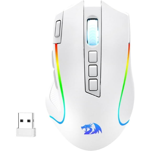 Redragon M612 PRO RGB Gaming Mouse, 8000 DPI Wired/Wireless Optical Gamer Mouse with 9 Programmable Buttons & 6 Backlit Modes, BT & 2.4G Wireless, Software Supports, White