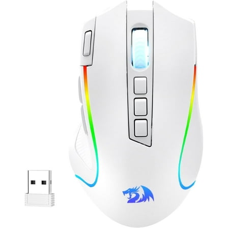 Redragon M612 PRO RGB Gaming Mouse, 8000 DPI Wired/Wireless Optical Gamer Mouse with 9 Programmable Buttons & 6 Backlit Modes, BT & 2.4G Wireless, Software Supports, White