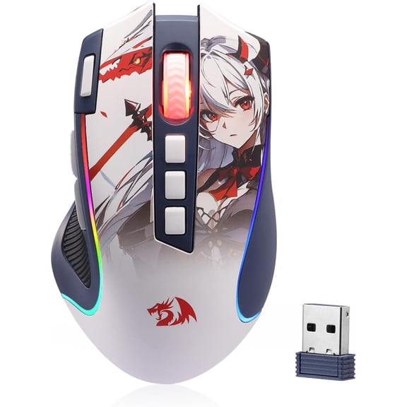 Redragon M612AK PRO RGB Anime Gaming Mouse, 8000 DPI Wired/Wireless Optical Mouse with 9 Programmable Buttons & 7 Backlit Modes, BT & 2.4G Wireless, Software Supports DIY Keybinds Rapid Fire Button