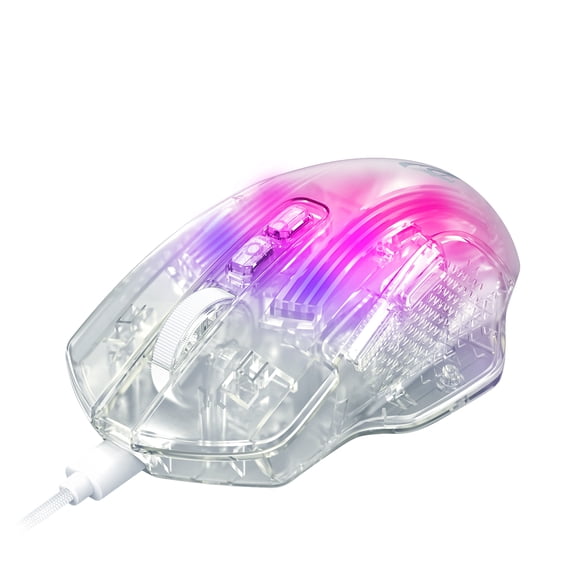 Redragon M695 Wired Gaming Mouse, 24,000 DPI, 7 Programmable Button, 2 Side Buttons, 8 RGB LED Backlit Mode, Clear Transparent Shell, Light up Gamer Mice, Soft Cable for PC/Mac/Xbox,