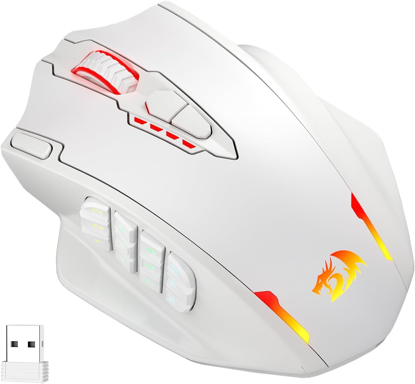 Redragon M913 Gaming 16000 DPI Wired 2.4Ghz Wireless RGB Optical Gamer Mice 16 Programmable Buttons, Black/White Mouse