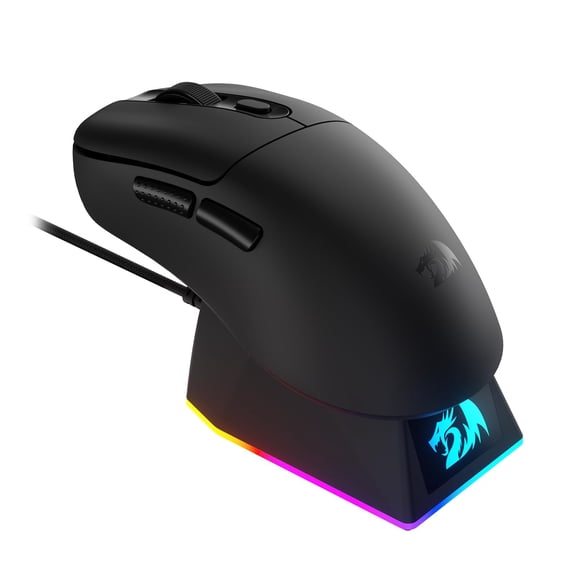 Redragon M998 Lightweight Wireless Gaming Mouse with RGB Magnetic Charging Dock, BT/2.4G Wireless/Wired Optical Mice, 24000 DPI, 5 Programmable Buttons for PC/Mac, Black