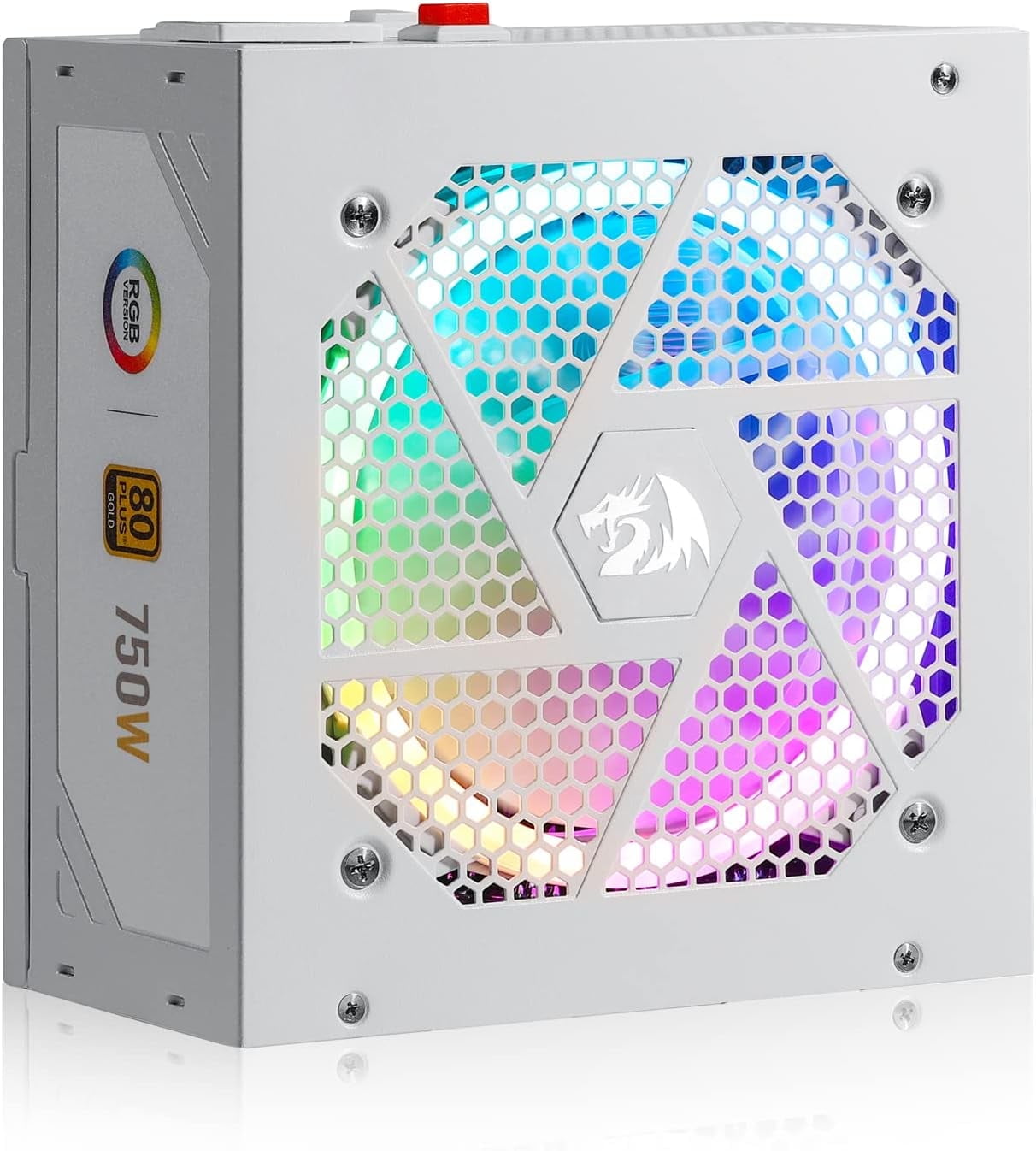 Redragon RGPS-750W 80+ Gold 750 Watt ATX Fully Modular Power Supply w/ 80 Plus Gold Certified, Compact 160mm Size and Low Noise RGB Fan 0 RPM, 100% Japanese Capacitors, Full Mod Cables, White
