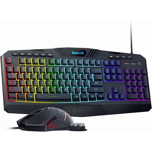Redragon S101-4 Wired Keyboard and Mouse Combo, RGB Backlit Keyboard, US Layout and 7200DPI Mouse