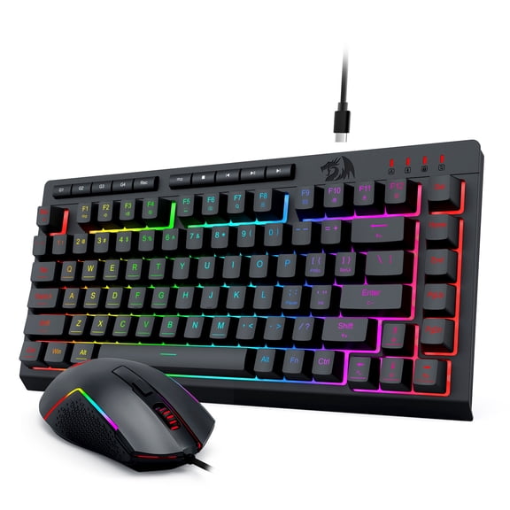Redragon S155 Wired Gaming Keyboard and Mouse Combo, RGB Backlit, 75% Mini Macro Membrane Keyboard with Anti-Ghosting & Multimedia Keys + 8000 DPI Programmable Optical Mice for PC Laptop