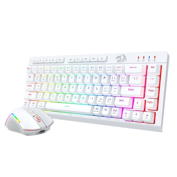 Redragon Wireless Gaming Keyboard and Mouse Combo, Bluetooth/2.4G/USB-C Wired, RGB Backlit, 60% Portable Quiet Rechargeable Macro Membrane Keyboard & 12800 DPI Mouse for Win/MAC, White