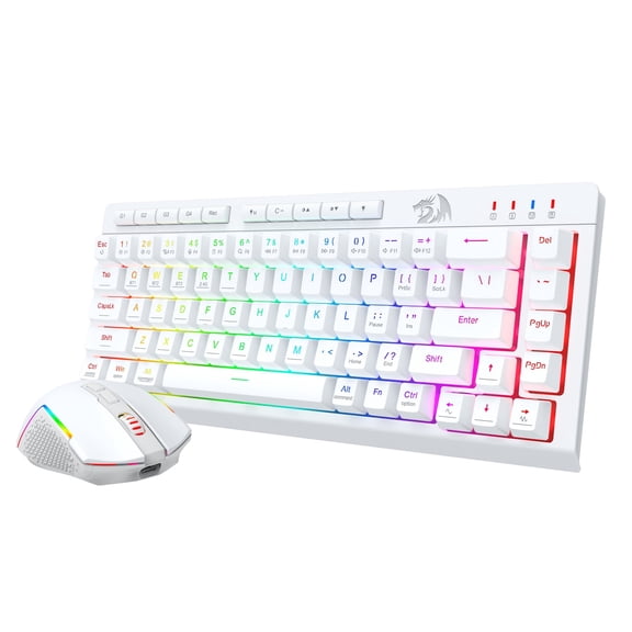 Redragon Wireless Gaming Keyboard and Mouse Combo, Bluetooth/2.4G/USB-C Wired, RGB Backlit, 60% Portable Quiet Rechargeable Macro Membrane Keyboard & 12800 DPI Mouse for Win/MAC, White