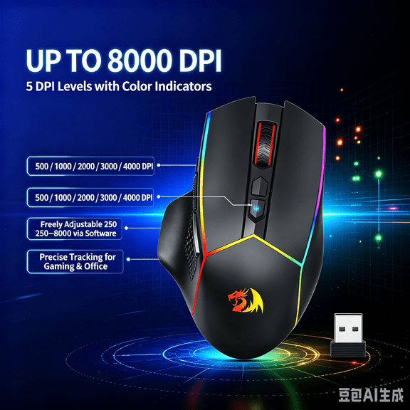 Redragon Wireless Gaming Mouse, USB-C Wired & 2.4GHz Rechargeable Gaming Mouse, 8000 DPI RGB Gaming Mouse, 9 Programmable Buttons with Rapid Fire, Ergonomic Mouse for PC Windows
