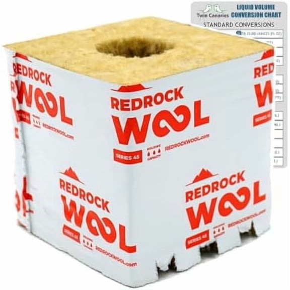 Redrock 4 inch Rockwool Cubes 4" x 4" Stone Wool Starter Blocks with 42/40 Hole | 6-Pack | for Hydroponics & Indoor Growing | Includes Twin Canaries Chart$$Garden & Patio