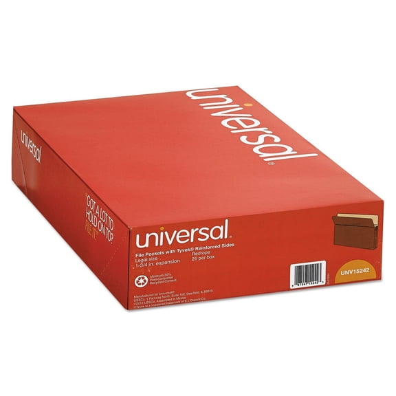 Universal Redrope Expanding File Pockets, 1.75" Expansion, Legal Size, Redrope, 25/Box -UNV15242