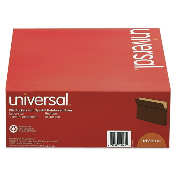 UNIVERSAL 1 3/4 Inch Expanding File Pockets Straight Tab Letter Redrope/Manila 25/Box 15141