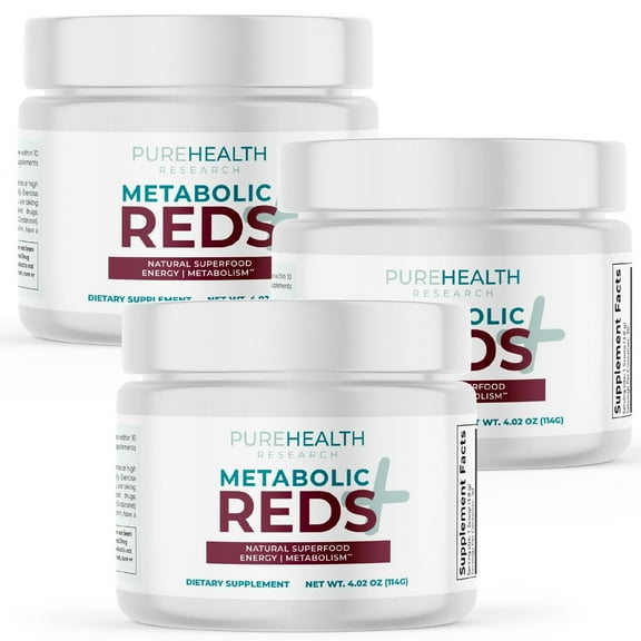 Reds Superfood Powder with Probiotics, 5 Digestive Enzymes, Beets & Ashwagandha Powder - Boost Drink for Body’s Detox & Cleanse by PureHealth Research, x3